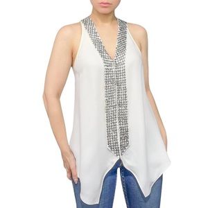 Beaded PARKER sleeveless white cream blouse size Small